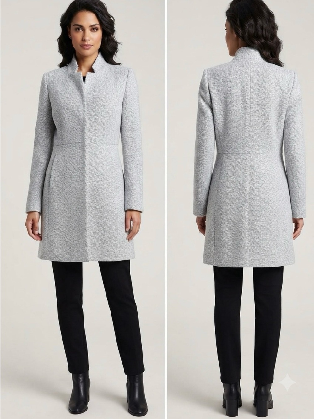 Zara Light Gray Stand-Collar Trench Coat